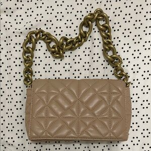 Quilted Tan Chain Shoulder Bag